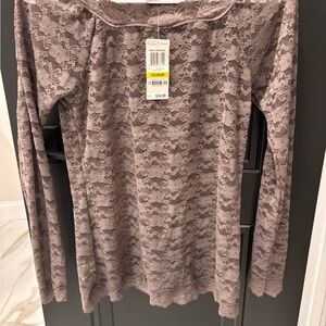 Bar III Lace Long Sleeve Blouse - Brown